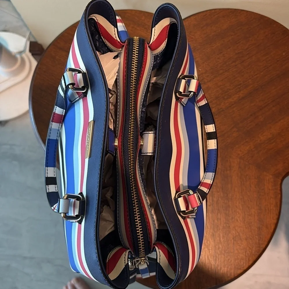 Kate Spade   Satchel  Crossbody bag striped red white blue black light blue NWOT